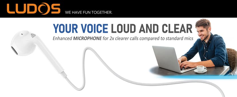 LUDOS ZENITH Wired Earbuds in-Ear Headphones, 2 Years Warranty, Earphones with Microphone, Corded for 3.5mm Jack Ear Buds for iPhone, Samsung, Computer, Laptop, Kids, School Students, Women, Small Ear