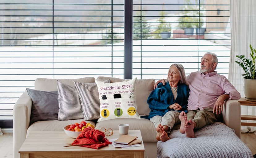 ONFAON Grandma Gifts, Grandma's Spot Throw Pillow Covers 18x18 Inch,Put Phone Glasses and Remote Control Pillowcase,Birthday Christmas hanksgiving Day Gifts for Grandma Mom,3-Pocket