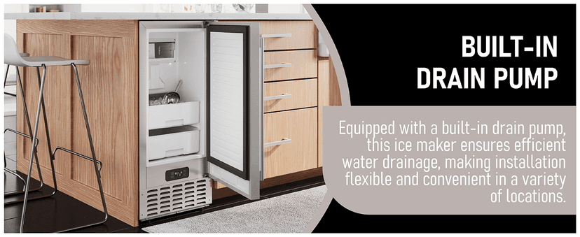 KoolMore 15 in. Built-in Residential Pearl Ice Nugget Maker, 66lb /Day with Drain Pump in Stainless-Steel, ETL Listed (KM-BIM66-NSS)