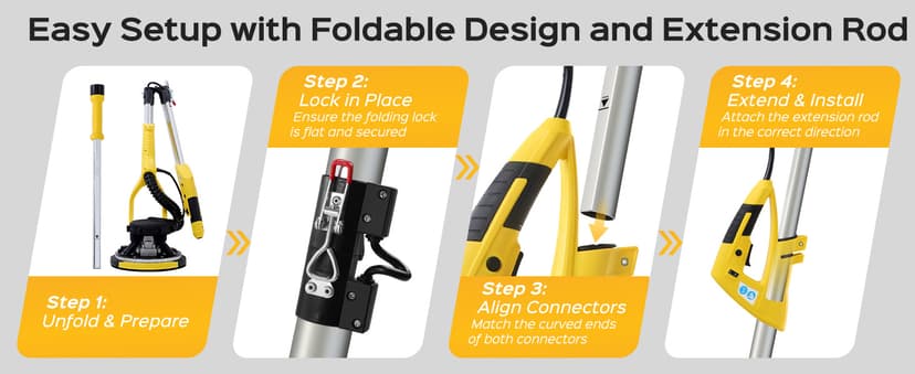 Drywall Sander Tool, KUPERIA 8.5 Amp Popcorn Ceiling Removal Tool with 7 Variable Speed 800-1800RPM, Electric Drywall Sander with Extendable Handle, LED Light,6 Basic Sand Paper & 6 Grid Sandpaper