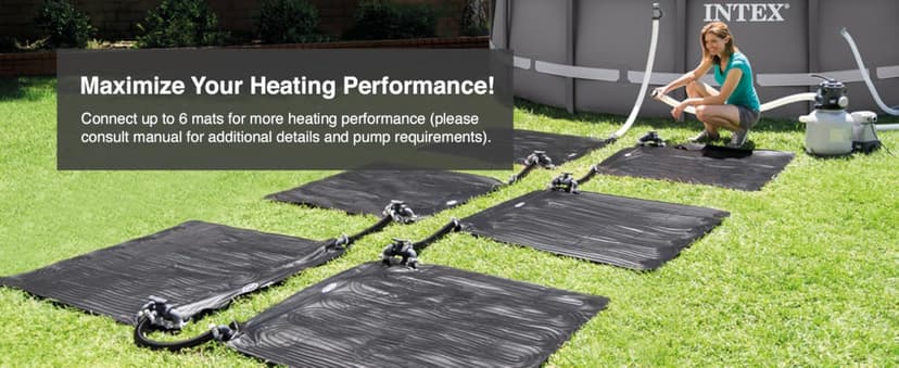 Intex 28685E 47 Inch x 47 Inch Solar Pool Water Heater Mat for 8,000 Gallon Above Ground Swimming Pool with Hose Attachment and Adaptors, Black