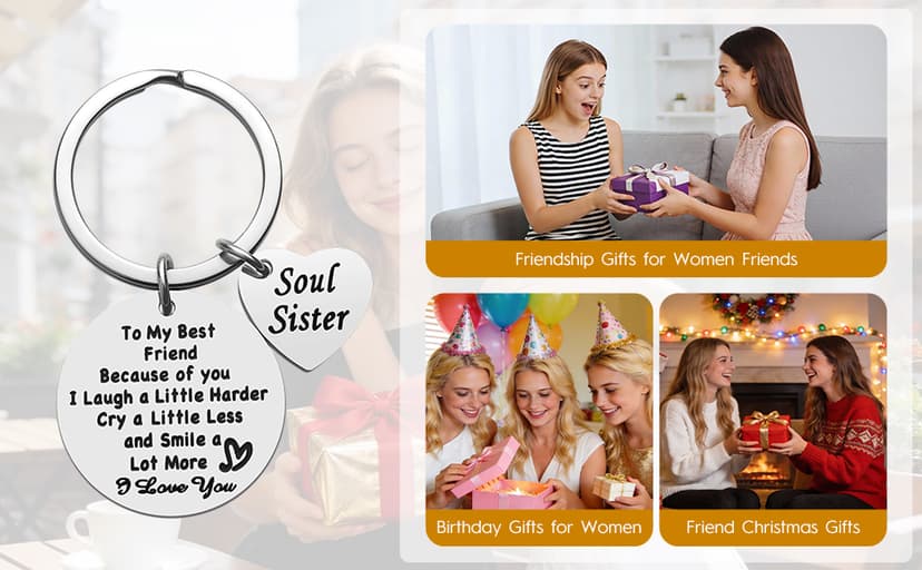 iJuqi Soul Sister Keychain Gift for Best Friends - Birthday and Christmas Gifts for Women