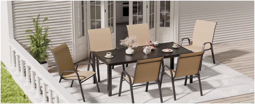 Patio Chairs Set of 4, Outdoor Dining Chairs Stackable for All Weather, Breathable Metal Modern Outside Furniture Chair for Pool Side, Garden, Backyard Deck, Brown