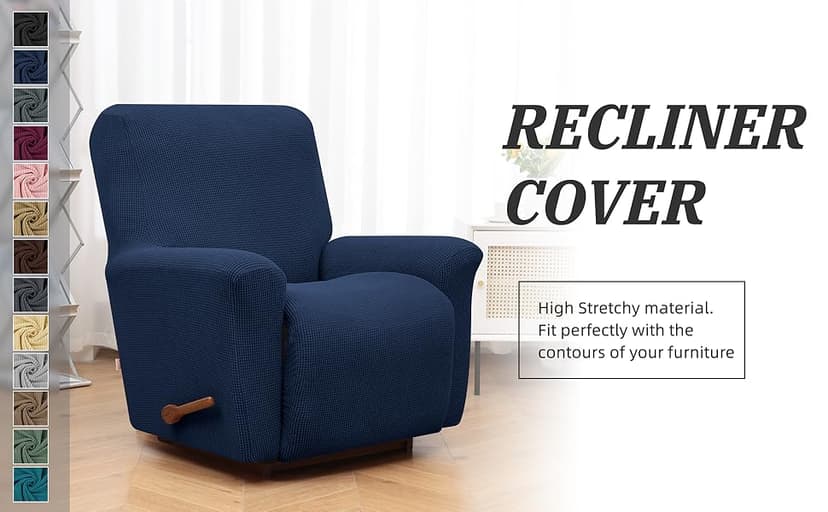 KEKUOU Recliner Chair Covers,Lazy Boy Recliner Covers Stretch Couch Cover Slipcovers 1 Piece Furniture Protector with Elastic Bottom for Dog,Kids.(Recliner, Navy Blue)
