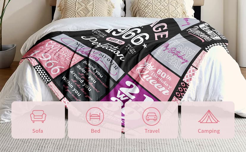 60th Birthday Gifts for Women Throw Blanket 60"x50", Best Gifts for 60 Year Old Woman, 60th Birthday Gift Ideas, 1966 Birthday Gift for Women, 60 Year Old Party Favors/Decorations for Woman B0CQR5HB89