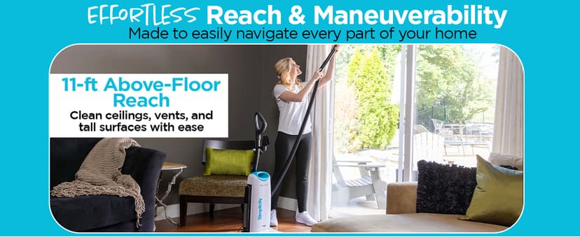 Simplicity Vacuums Premium Allergy Upright Vacuum Cleaner – Multi-Surface Bagged Vacuum Cleaner for Home with Charcoal HEPA Filter Media, Powerful Pet Hair Pickup, Brushroll Activation Switch, S26