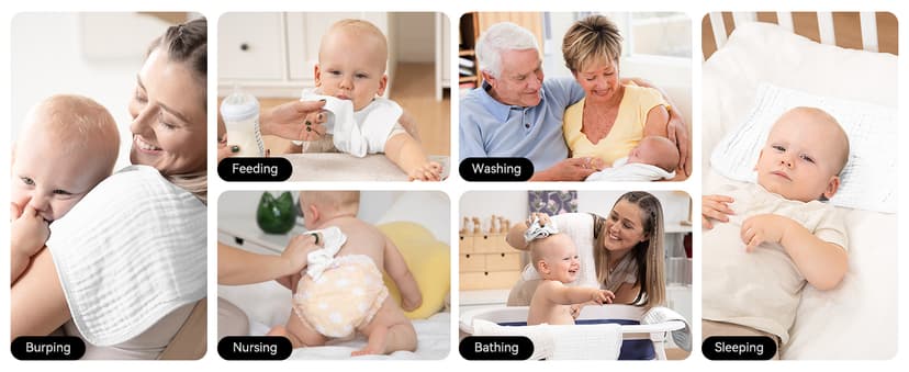 Synrroe Burp Cloths Large, Muslin Burp Cloths for Baby, Extra Absorbent and Soft, 6 Layers 20 by 10 Inches 100% Cotton (White Large 4 Pack)