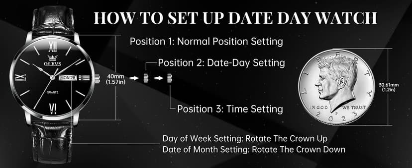 OLEVS Men’s Watches Waterproof Dress Minimalist Analog Quartz Stainless Steel Casual Men’s Wrist Watch with Day Date, Classic Luxury Elegant Roman Numerals Dial Big Face Relojes para Hombres