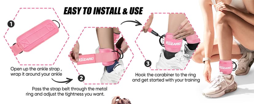 Ankle Resistance Bands with Cuffs, Ankle Weights Bands for Working Out, Women Leg and Glutes Workout Equipment, Exercise Bands for Kickbacks, Butt and Booty Trainer, Home Gym Fitness Equipment
