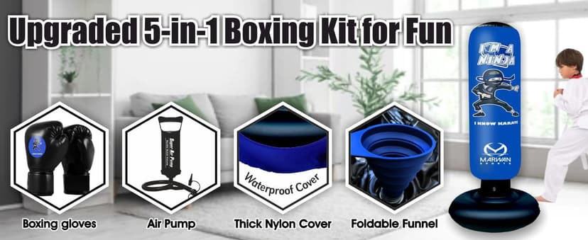 5-in-1 Inflatable Punching Bag for Kids – 63" Karate Toy Set with Boxing Gloves, Durable Fast Rebound, Active Play Birthday for Boys & Girls Ages 4-12