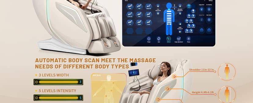 HealthRelife 4D Massage Chair Full Body Zero Gravity Recliner - 55“ SL-Track,15 Auto Modes,11 Massage Technique,40 Airbags Massage,with Yoga Stretch,APP Control,Shiatsu Foot Massage(Beige)