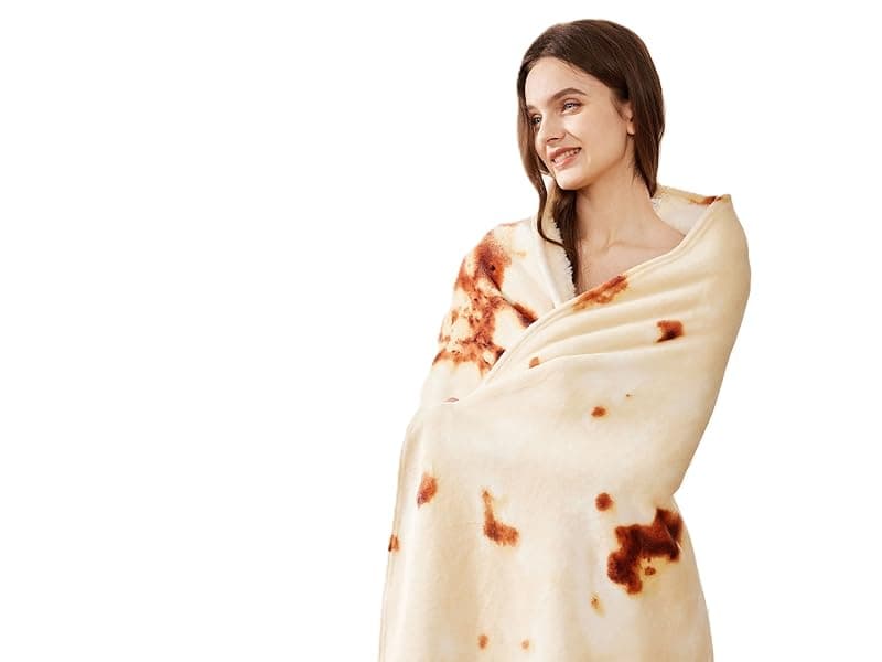 SeaRoomy Burritos Tortilla Blanket, Realistic Food Wrap Blanket Double Sided, Novelty Funny Tortilla Round Giant Soft Blankets (Beige, 47 inches)