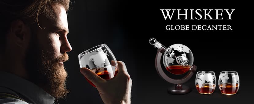 Whiskey Decanter Sets for Men, Whiskey Decanter Globe Set with 2 Etched Globe Whisky Glasses for Liquor, Bourbon, Cocktails, Vodka, Scotch liquor decanter Sets - 850ml
