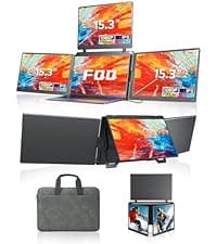 16" Triple Screen Portable Monitor for Laptop, FHD 1200P Laptop Screen Extender, 1 Cable for 3 Screens Quad Monitor, Extra Travel Computer Monitor for 12-18.5" Laptop, Fit for Win and Mac-S788 Pro