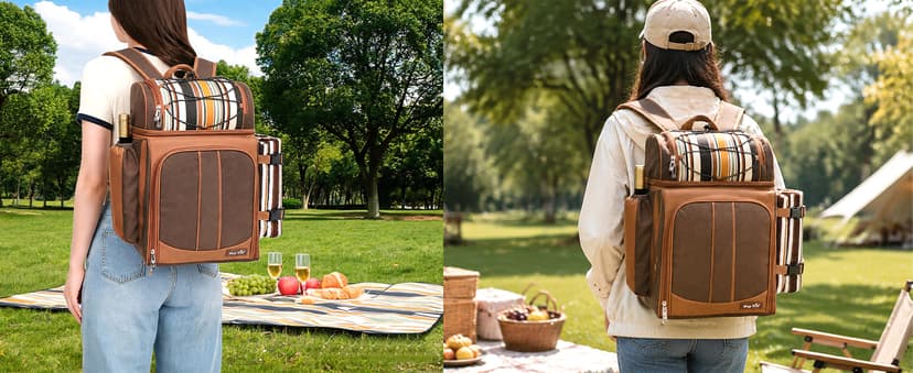 Hap Tim Picnic Basket Backpack for 2 Person with 2 Insulated Cooler Compartment, Wine Holder, Fleece Blanket, Cutlery Set, Wedding Gifts for Couples, Bridal Shower Gifts, Engagement Gifts