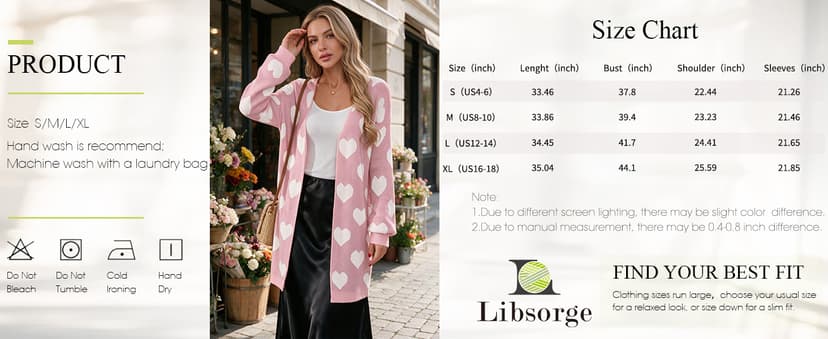 Soft Knit Long Sleeve Cardigans, Winter Fall Clothes, Dressy Casual Office Work Teacher Outfits Oversized Long Cardigan Sweaters for Women Cute Heart Fall Coats Outfits B0G574VFVG