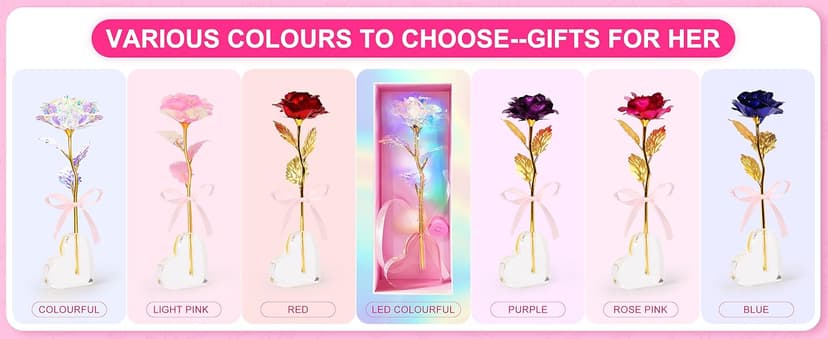 Beferr Gifts for Women Mom Galaxy Rose Glass Crystal Flowers with Heart-Shaped Base Eternal Roses Forever Flowers Mother's Birthday Gifts for Grandma Daughters Wife Sister Kids