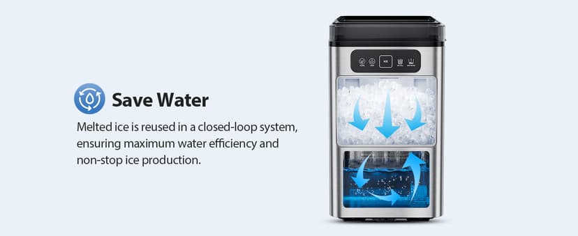 Nugget Ice Maker 40lbs/Day, Countertop Ice Maker Soft Chewable Ice, Ice Makers One-Click & Self-Cleaning, Crushed Pellet Ice Machine with Scoop&Basket for Home/Kitchen/Office, Stainless Silver