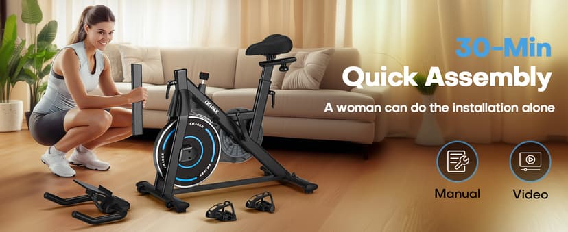 CHAOKE Exercise Bike, Quiet Adjustable Magnetic Stationary Bike for Home Cardio with App Compatible, 350LB Weight Capacity Indoor Cycling Bike with Large Seat, Dumbbell Rack, Pull Cords & LCD Display