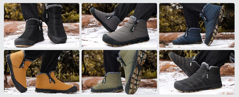 ziitop Snow Boots Mens Waterproof Winter Boots Fur Lined Warm Ankle Boots Zipper Closure Slip on Outdoor Boot Comfortable Walking Shoes