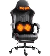 Dowinx Gaming Chair Fabric with Pocket Spring Cushion, Massage Game Chair Cloth with Headrest, Ergonomic Computer Chair with Footrest 290LBS, Black and Grey