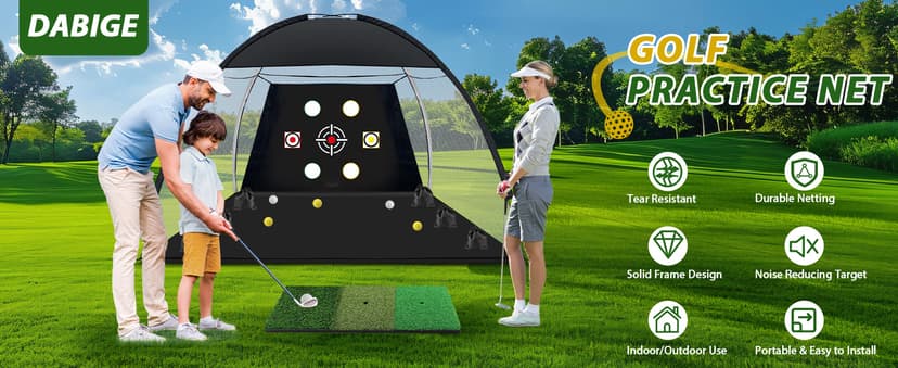 Golf Net, 10x7 Ft Practice Hitting Golf Net with Tri-Turf Mat, Ball, Tee, and Carring Bag, All-in-One Multi-Target Training Aid for Outdoor/Indoor Chipping & Driving, Ideal Gift for Men/Enthusiasts