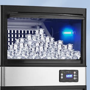 Commercial Ice Maker Machine, 130lbs/24H, 30 Lbs Ice Storage Bin, Fast Making Ice in 5-15 Mins, Auto-Clean, Timer Function, Freestanding or Undercounter for Restaurant,Coffee Shop, Food Truck and Bar