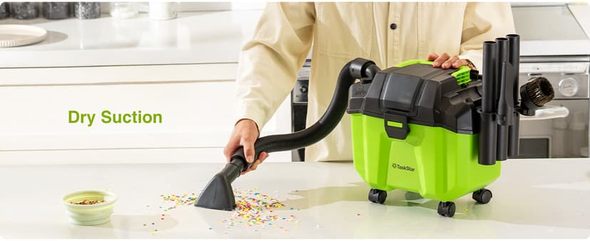 TaskStar Cordless Shop Vac, 2.6 Gal 2x4.0Ah Battery Powered Shop Vac, 3-in-1 Cordless Shop Vacuum Wet and Dry with Strap, 4 Wheels, Accessory Storage Holder, Ideal for Garage, Car, Workshop