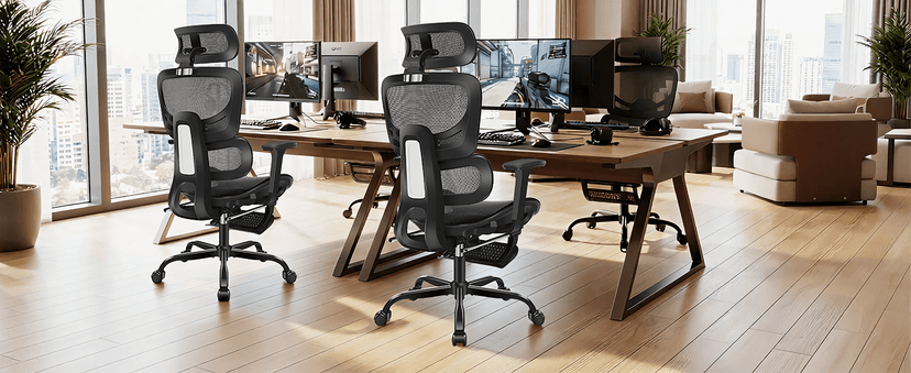 AreShark Office Chair Ergonomic Desk Chair,High Back Computer Chair with 3D Headrest & Armrests,Gaming Chair with Lumbar Support,90-135°Tilt Lock Mesh Office Chair with Footrest,Wheels,Black