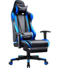 GTRACING Gaming Chair with Footrest, Ergonomic Computer Game Desk Chair, Reclining Game Chair Seat Height Adjustment, Swivel Rocker with Headrest and Lumbar (Blue)