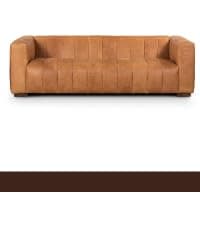 POLY & BARK Argan 93” Leather Sofa – Full-Grain Italian Aniline Leather, Feather-Down Comfort, Solid Wood Frame – Cognac Tan