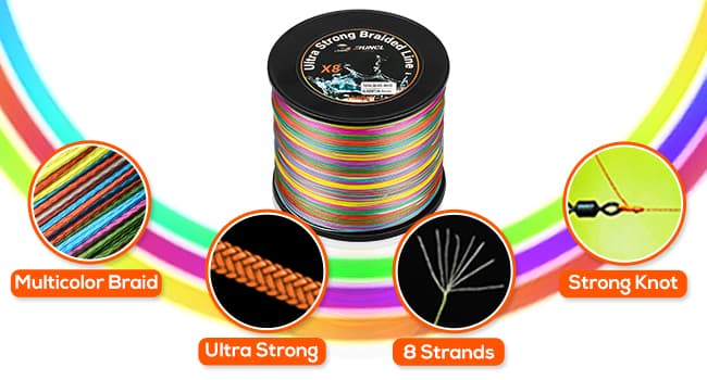 RUNCL 8 Strands Braided Fishing Line - High Visibility Colored Braid Line, Super Strong, Abrasion Resistant, No Stretch, 328yds/546yds/1093yds, 12lb to 100lb for Saltwater or Freshwater Fishing
