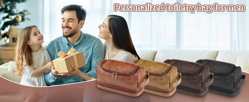Sparklove Personalized Leather Toiletry Bag for Men, Custom Shaving Bags, Engraved Monogrammed Travel Bag, Birthday Gifts for Boyfirends, Groomsmen, Dad, Son Husband Father's Day, Wedding, Anniversay