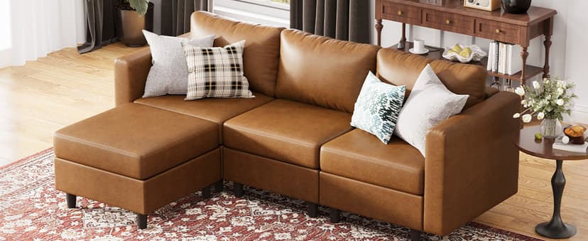 ABCASA Faux Leather Accent Chair with Ottoman,Upholstered Armchair with Storage,Extra-Deep-Seated Modular Single Sofa,Reading Chair with Footrest for Living Room Lounge Chair Brown