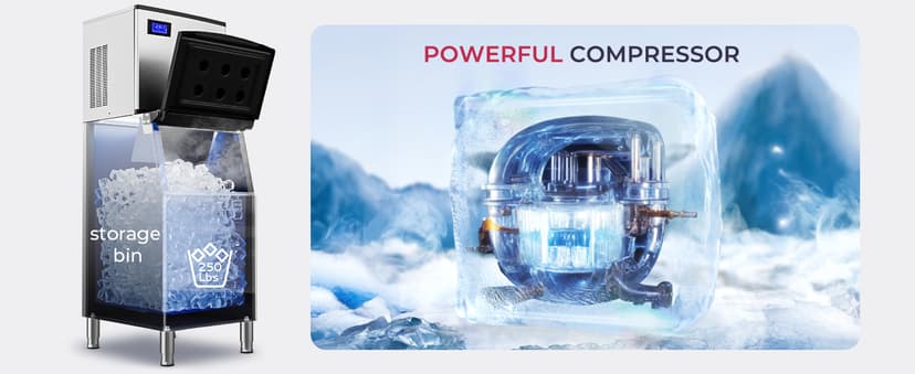Commercial Ice Maker Machine 500LBs/Day with Filter, 250LBs Storage Bin, SECOP Compressor&ETL Approval Industrial Ice Machine, Auto-Cleaning, Ice Ready in 8-20mins, Cafe/Bar/Business/RST.