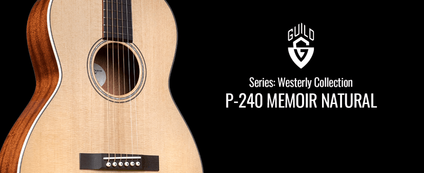 GUILD Guitars P-240 12-Fret Parlor Memoir Acoustic Guitar, Natural, Solid Top, Westerly Collection