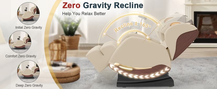 2026 Massage Chair, Massage Chairs Full Body and Recliner with 10 Fixed Points, Zero Gravity, Wood Grain Leather, Foot Massage, Airbags, Lumbar Heating, Bluetooth and Control Screen (Ivory White)