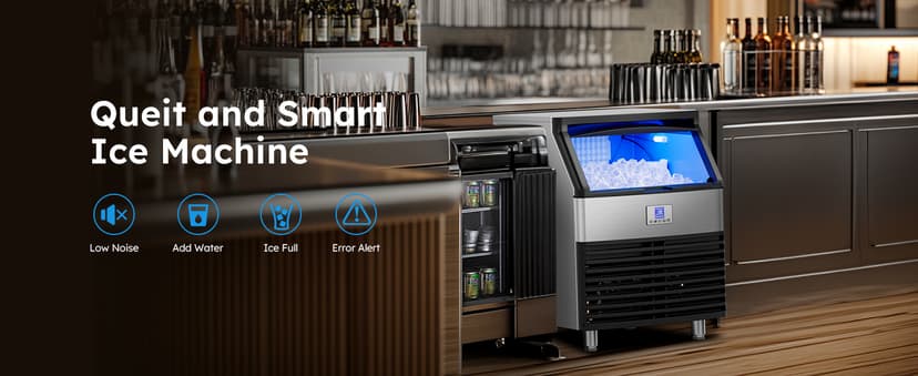 Commercial Ice Maker Machine 450LBS/24H, Under Counter Ice Machine, Upgrade Compressor 120LBS Storage Bin, Stainless Freestanding Commercial Ice Maker for Home Bar Cafe Office,Silver