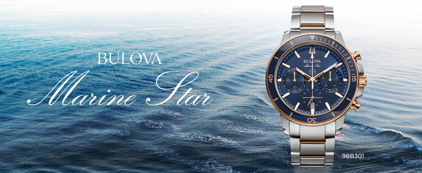 Bulova Men's Marine Star Series C Two-Tone Rose Gold Stainless Steel 6-Hand Chronograph Quartz Watch, Blue Dial Style: 98B301