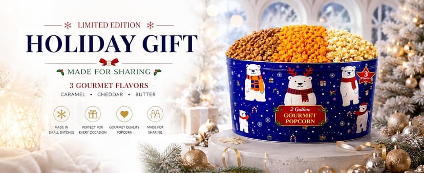 2 Gallon, 3 Flavors Uncle Myron's Christmas Popcorn Tin, 3 Flavors, Holiday Food Gift Basket B0FMZDY4VP