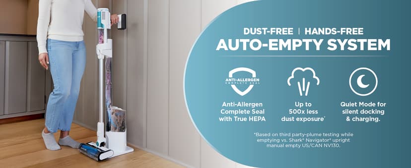 Shark Clean & Empty Cordless Stick Vacuum – Lightweight Cordless with HEPA Filter, Portable, Rechargeable, Auto-Empty System, Stick Vacuum for Pet Hair, Carpets & Hardfloor, White, BU3521