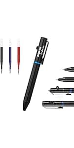 Origin-Joy 2 Pack Tungsten Steel Military Tactical Pen Set, Multifunctional EDC Self Defense Pen With 8 Ballpoint Refills (Black & Gray)
