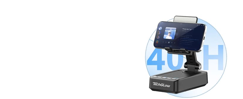 TechGlow Foldable Cellphone Stand with Bluetooth Speaker Power Bank 360° Rotatable Phone Stand Birthday Gifts for Men Women Mother Father Cool Tech Gadgets