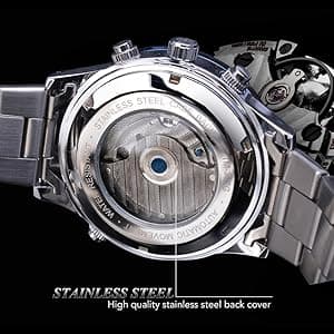 FORSINING Men Tourbillon Mechanical Self-Wind Watch, Day Date Month Full Calendar, Luminous Tachymeter Multifunctional Automatic Watches, Carved Big Dial Stainless Steel Band Wrist Watch