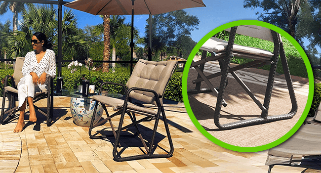 STRONGBACK Folding Patio Chair - Ergonomic Design for Back Pain Relief - 21" Seat Width/300 lb Capacity - Plush Olefin Cushions/Durable Magnesium Alloy Frame - Lightweight/Portable Outside Chairs