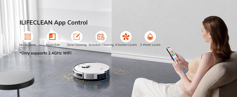 ILIFE A30 Pro Robot Vacuum and Mop, Self Emptying Station for 60 Days, 5000Pa Suction, LiDAR Navigation, No-Go Zones, 2.4G WiFi/App/Alexa/Remote Control, Roller Brush for Carpet, Hard Floors, 110V