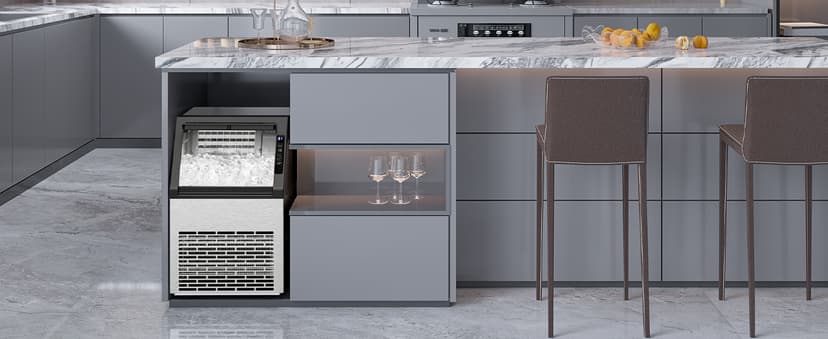Commercial Ice Maker Machine, 80Lbs/24H Under Counter Ice Maker, Freestanding with Ice Thickness Control & Stainless Steel, 36 Cubes in 15 Mins, 28Lbs Storage Capacity, for Home, Bar, Cafe, Offices