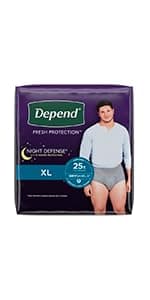 Depend Depend Fresh Protection Adult Diapers, Incontinence Underwear for Men, Disposable, Maximum, Large, Grey, 72 Count (2 Packs of 36), Packaging May Vary