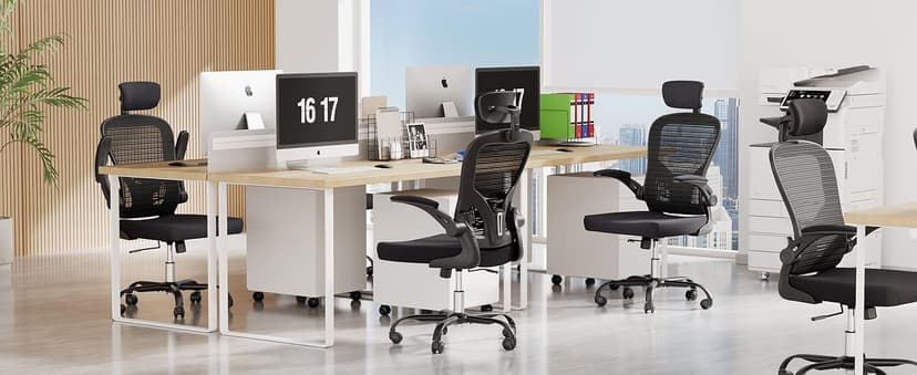 Ergonomic Office Chair, 300lbs High Back Breathable Mesh Desk Chair with Lumbar Support, Comfy Gaming Chair with Headrest and Flip-Up Arms, 360° Swivel Computer Task Chair for Home Office, Black