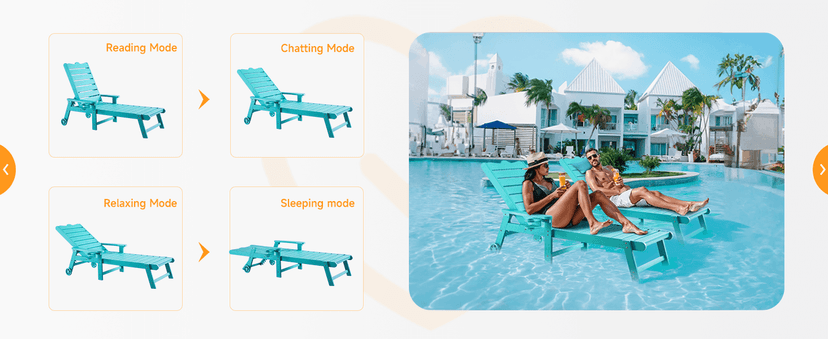 ONBRILL Patio Chaise Lounge Set of 2, Outdoor Lounge Chairs with 5-Level Adjustable Backrest, CupHolder, No Fade, No Break, 350lbs Capacity, HDPS Material, Blue